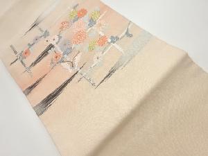 綴れ格子に蝶・菊模様織出し名古屋帯